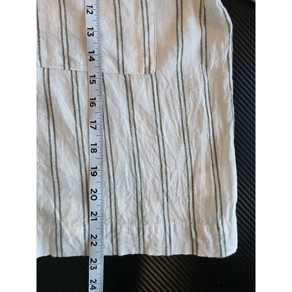 Striped Linen Blend Cream Green Short Sleeve Button Up Shirt Size Large - Picture 6 of 8